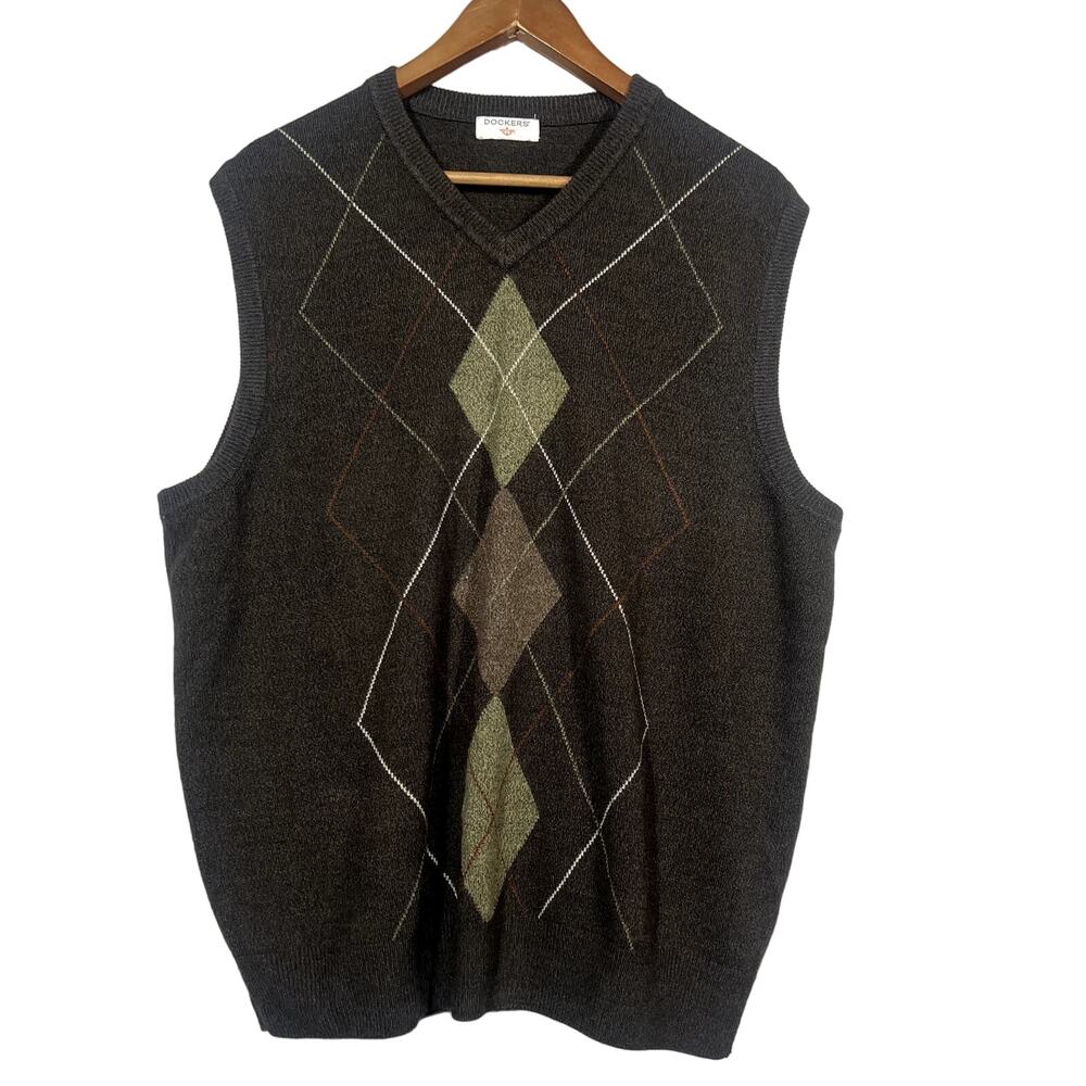 Dockers Classic Dad Sweater Vest Brown Knit Casual - L